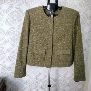 A New Day Olive Green Women's Tweed Jacket Cropped Blazer